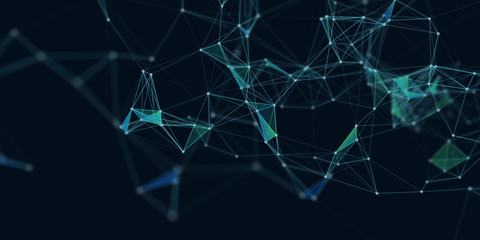 Abstract technology futuristic geometrical and science color neon background with space for copy. Plexus digital wallpaper. Business presentation concept. Medical structure and artificial intelligence