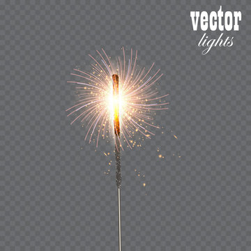 Festive Christmas sparkler set isolated on transparent background. Vector eps10