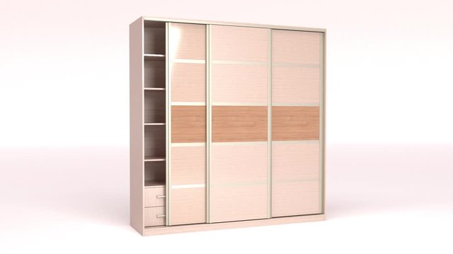 3D animation of the closet on the withe background,3d rendering