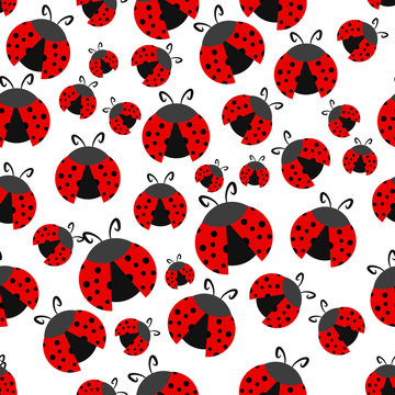 Seamless background with ladybug. Simple pattern. Vector illustration.