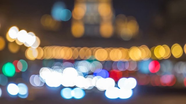 Blured Night lights of traffic on avenue in Moscow timelapse