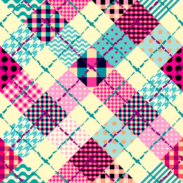 Seamless background pattern. Diagonal plaid tartan pattern of a patchwork pattern.
