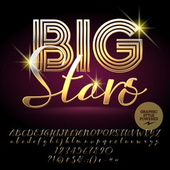 Obraz premium Vector set of Luxury Alphabet Letters. Golden Font contains Graphic Style. Vector icon with text Big Stars.
