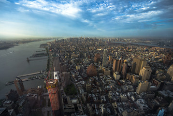 Aerial view Downtown Manhattan and Lower Manhattan New York, NYC, USA. Skyline with skyscrapers.