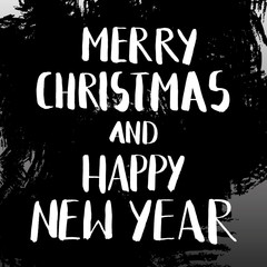 Naklejka premium Gift card Merry Christmas and Happy New year, freehand lettering