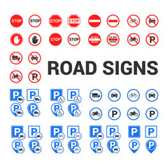 Road and parking signs set.