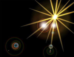 A bright flash of a star. Explosion of light on a black background. illustration