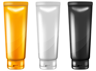 Set of blank plastic cosmetic cream tubes. Vector illustration.