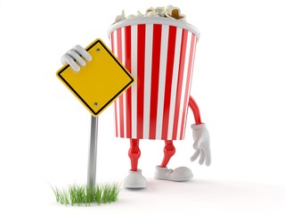 Popcorn character with blank road sign