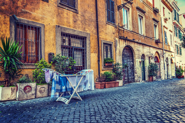 Clothes rack in a narrow alley in Trastevere