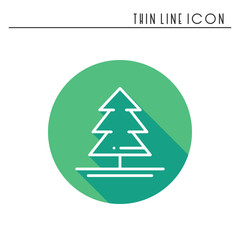 Christmas tree thin line icon. Spruce fir. New Year celebration outline decorated pictogram. Xmas winter element. Vector simple flat linear design. Logo illustration. Silhouette symbols.