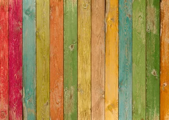 Gordijnen Vivid colorful wood planks texture or background © Andrey Kuzmin