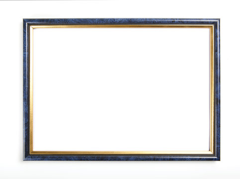 Blue frame for painting or picture on white background.