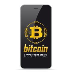 Black Smartphone Bitcoin Accepted Here