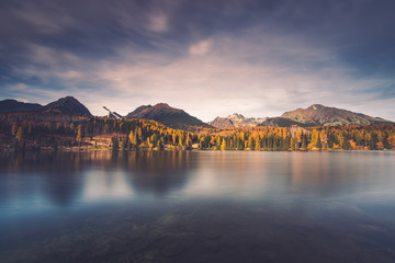 Lake in high Tatra mountains, toned image