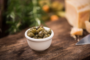 Capers in bowl,spanish tapa bar food