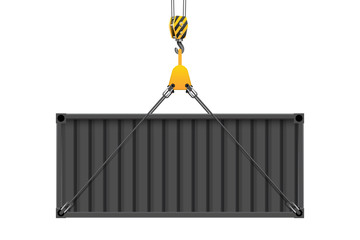 Logistics concept, crane hook lifts the container, isolated on white