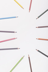 colorful pencils on the white background.