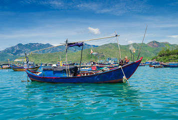 Fototapeta na wymiar Fishing boats, off the coast of the island, in the Gulf of the Sea, Vietnam, the East Sea 