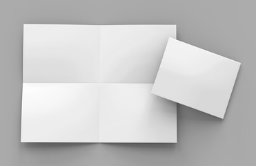 French fold a4 a5 square brochure flyer leaflet for mock up and template design. Blank white 3d render illustration.