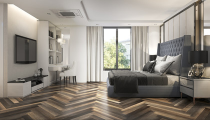 3d rendering modern luxury bedroom suite in hotel with decor