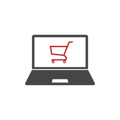 Online shop sign, Online shopping on laptop