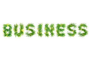 Word Business made from green cannabis leaves on a white background. Isolated