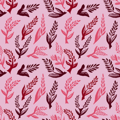 Vector floral pattern in doodle style with flowers and leaves. Gentle, spring floral background.