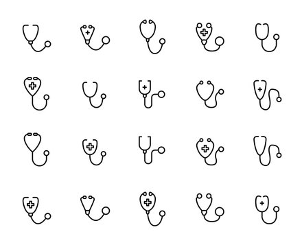 Premium set of stethoscope line icons