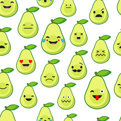 Seamless background with Avocado emotions. Cute cartoon. Vector illustration. Textile rapport.