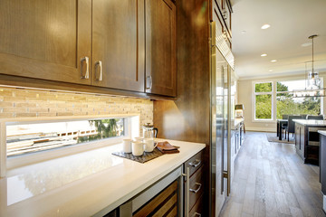 Luxury kitchen with a glass door wine cooler