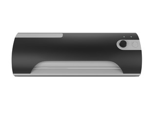  3d illustration of a black and white laser printer for printing, isolated on a white background