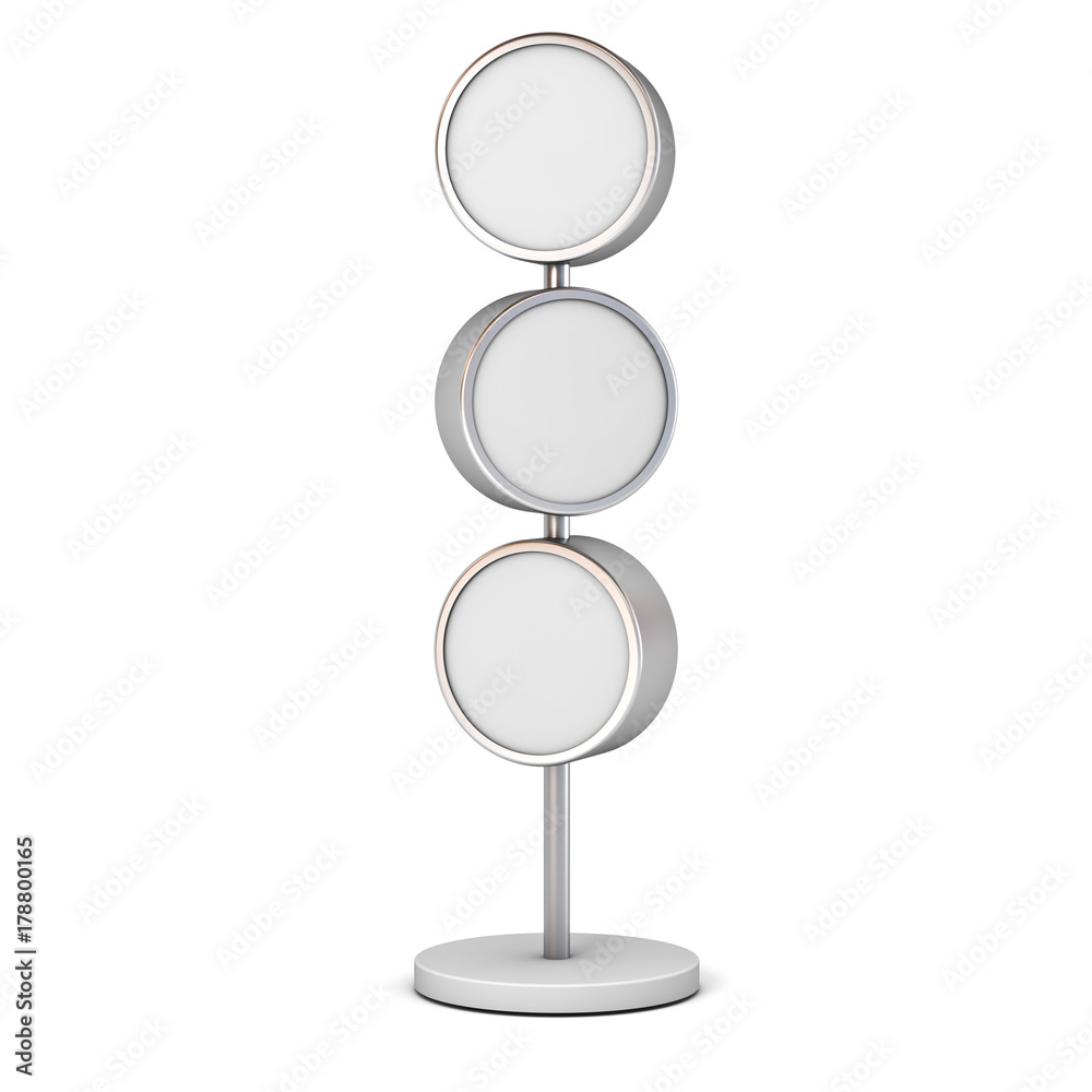 Aufkleber Blank circle signboards with pole stand , blank mock up , signage boards or advertising round billboard boxes isolated on white background . 3D rendering.