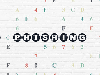 Privacy concept: Painted black text Phishing on White Brick wall background with Hexadecimal Code