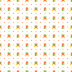 Christmas seamless pattern with mistletoe and bell on white background. Vector background for wrapping paper or greeting cards