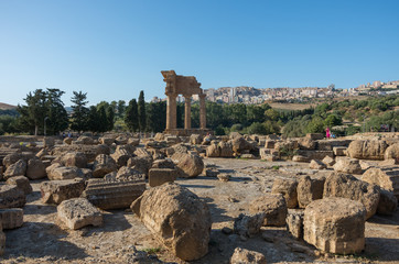 Temple of Castor and Pollux one of the greeks temple of Italy, Magna Graecia. The ruins are the symbol of Agrigento city. Sicily. Itally