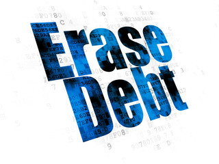 Business concept: Pixelated blue text Erase Debt on Digital background