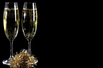 Champagne glasses  on  black background III