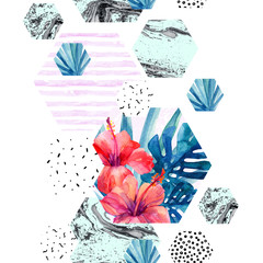 Abstract watercolor tropical seamless pattern.