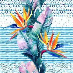 Gordijnen Abstracte aquarel tropische naadloze patroon. © Tanya Syrytsyna