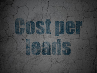 Finance concept: Blue Cost Per Leads on grunge textured concrete wall background