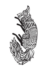 Fox animal in doodle style.