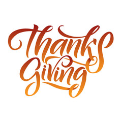 Vector illustration Hand lettering modern brush pen text of Happy Thanksgiving Day isolated on white background. Handmade calligraphy.
