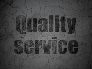 Business concept: Black Quality Service on grunge textured concrete wall background