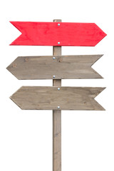 Holz Schilder Pfeil auf weiß isoliert