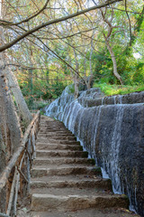 Waterfall of the park in autumn