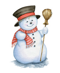 Snowman Watercolor Illustrations on White Background - 178806121