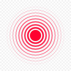 Pain circle red icon for medical painkiller drug medicine. Vector red circles target spot symbol for pill medication design template of body or muscular joint pain and head ache analgetic remedy