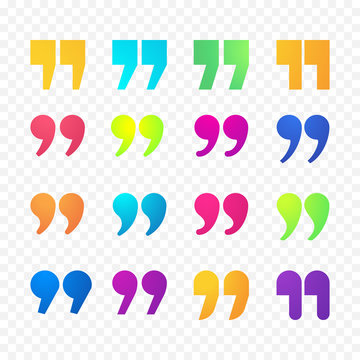 Quotes or citation comma sign or quote mark icons. Vector isolated color gradient flat quotes symbols for discussion chat or conversation blockquote