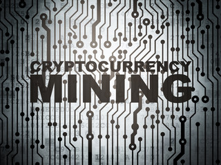 Cryptocurrency concept: circuit board with  word Cryptocurrency Mining, 3D rendering